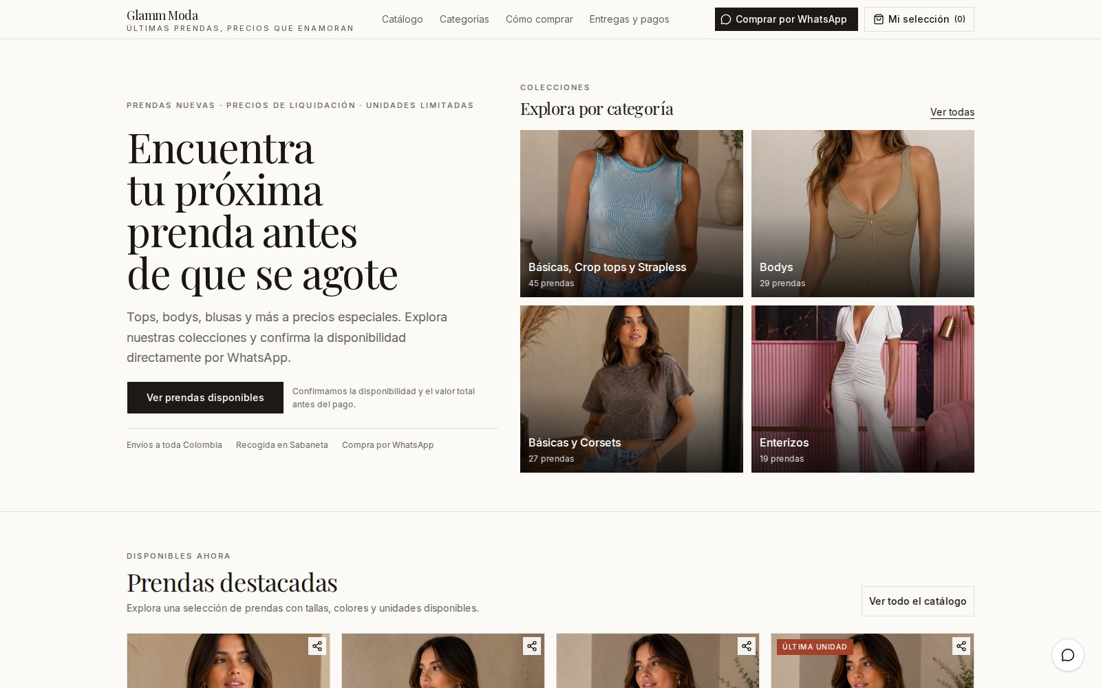Captura real de la página pública Glamm Moda, tomada en octubre de 2026